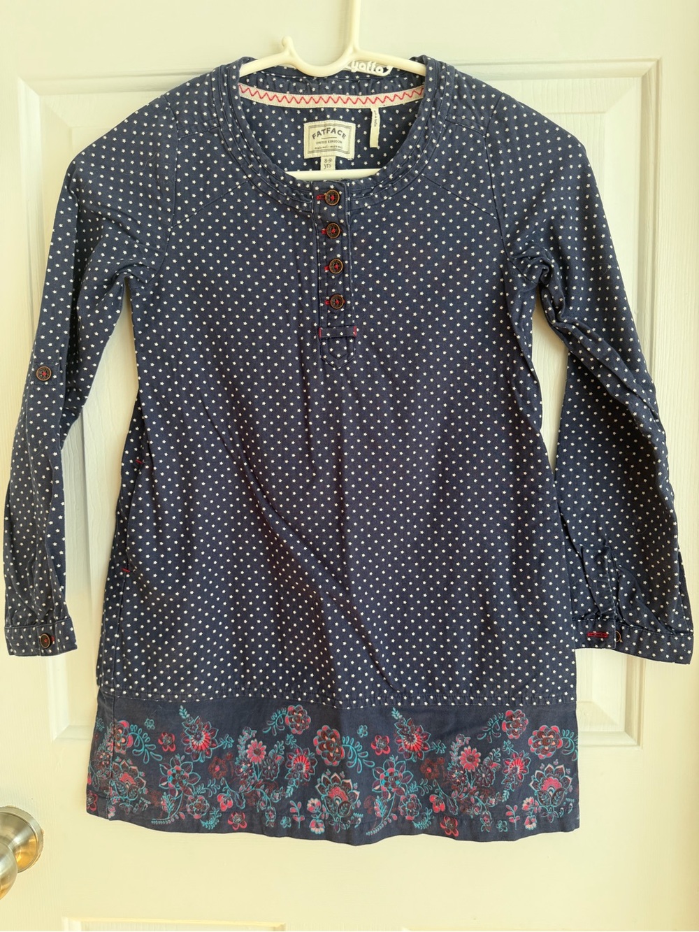 Fat Face Navy Polka Dot Tunic with Floral Border